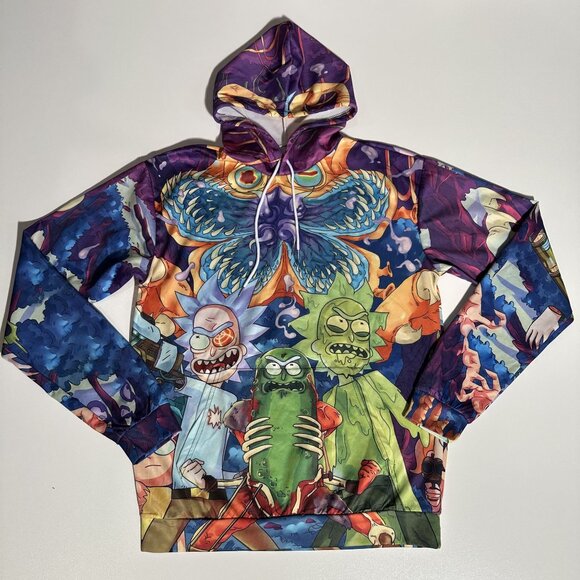 Rick & Morty 3D Hoodie Size M Graphic Cartoon Pullover All Over Print - Picture 1 of 10
